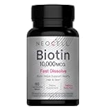 Biotin 10000mcg Fast Dissolve Tablets | 180 Count | for Women and Men | Berry Flavor Supplement | Hair, Skin, and Nails