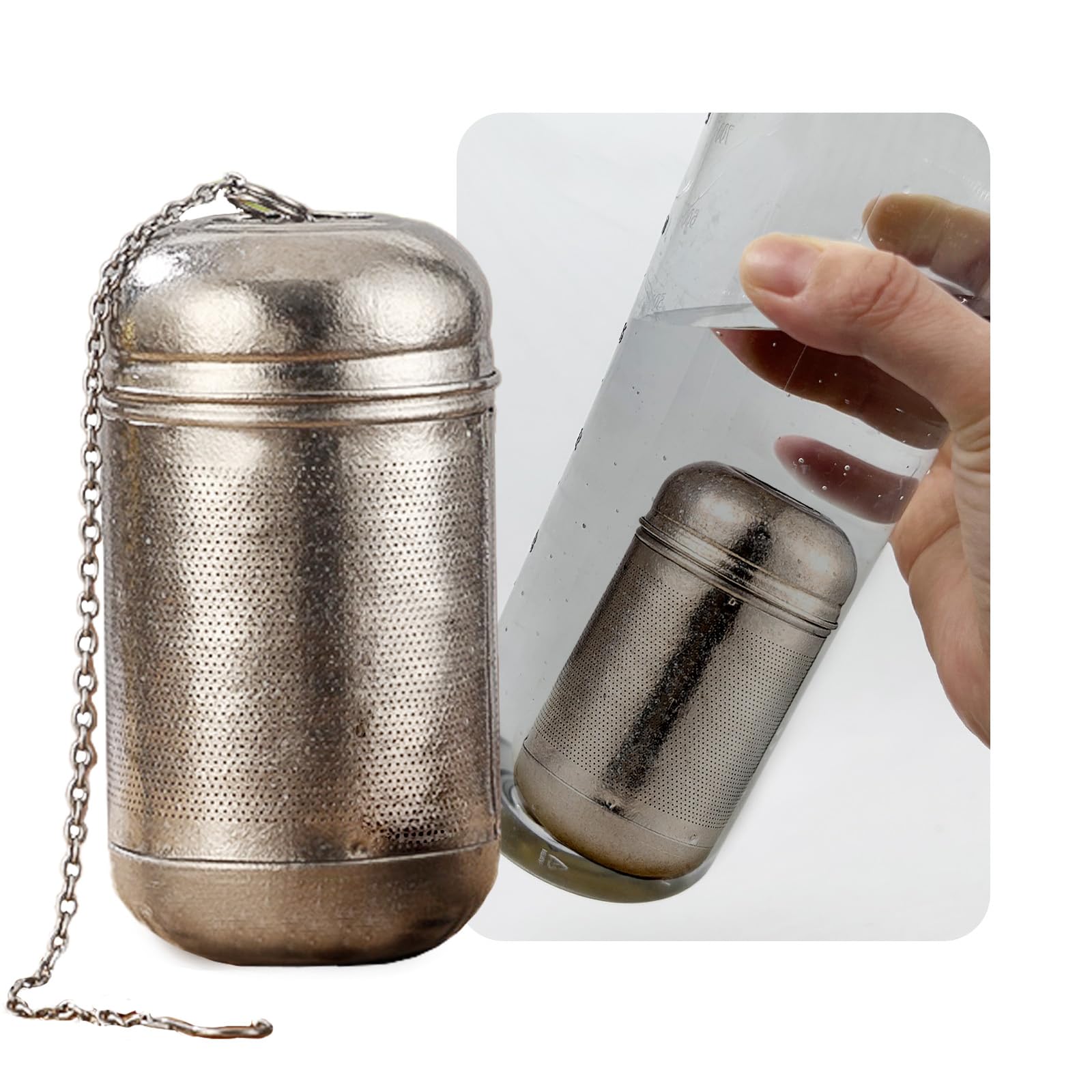 Tee-Ei aus Titan, Metall, für lose Blätter und Früchte, extra feiner Siebeinsatz, Schraubdeckel, wiederverwendbarer Filter für Kräuter, Zitrone, Gurke, Kaffee und Gewürze