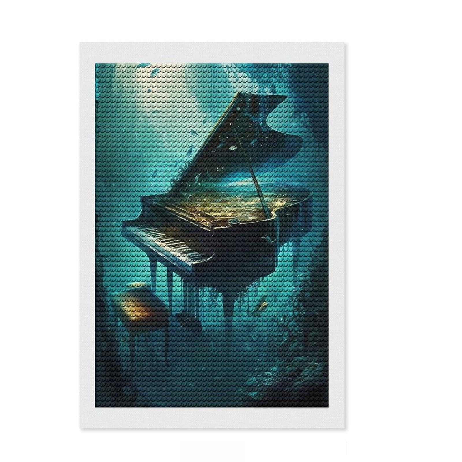 Junmoney Piano Underwater DIY Diamond Art Canvas Kit 8"x12", Easy to Enjoy, Adhesive Canvas, Aesthetic Room Decor, Thoughtful Handmade Gift