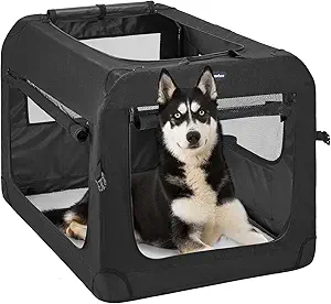Veehoo Folding Soft Dog Crate, 32", 3-Door Portable Kennel