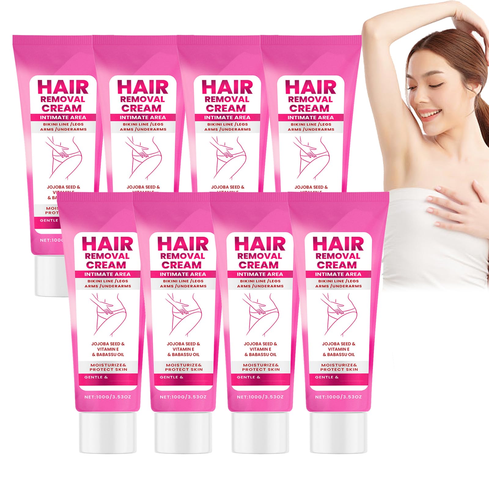 Crema depilatoria intima per donne e uomini, cura e depilazione non irritanti, crema depilatoria indolore e impeccabile, viso, braccia, gambe, maglia e zona pubica (8 pezzi)