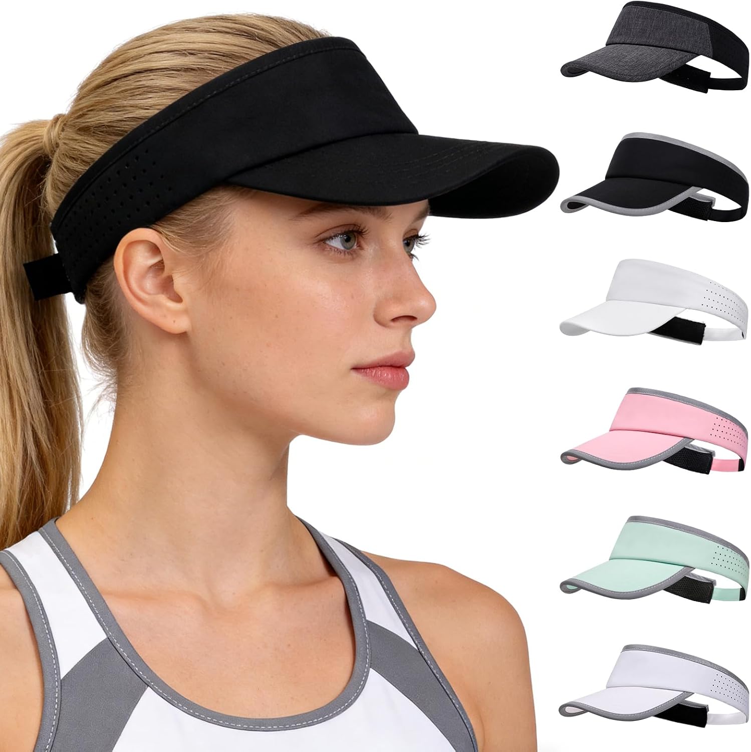 BEARAE Sun Visor Hats for Women, Adjustable UV Protection Womens Sun Hat, Wide Brim Hats Golf Sports Cap for Women Ponytail
