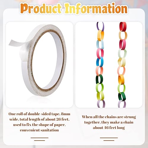 Miniatura 4 de Nezyo 240 hojas de tiras de cadena de papel brillante, papel de construcción de aproximadamente 46 pies de longitud total, 1 x 8 pulgadas, colores