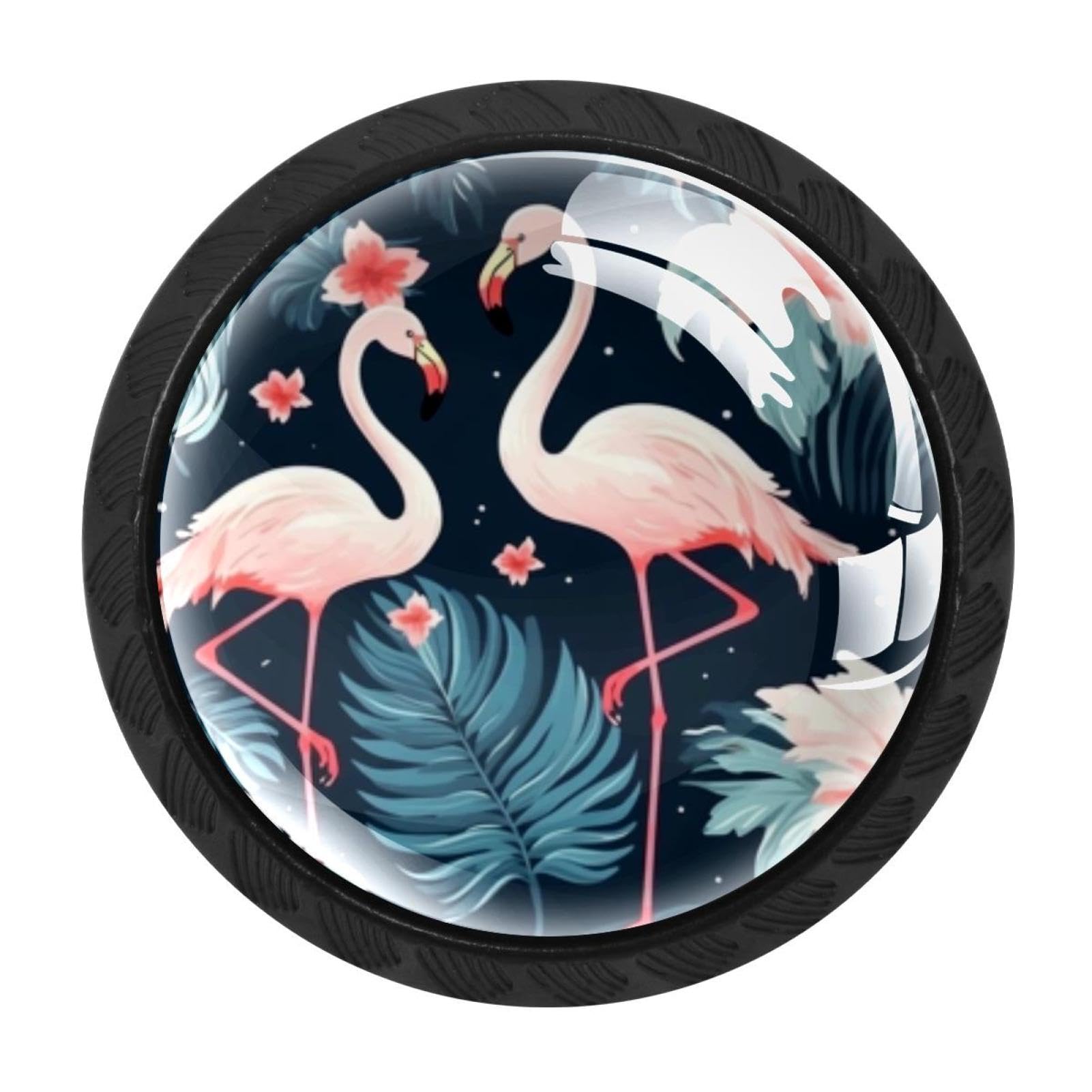Chenzzzz Multicolored 04 4Pcs Flamingo Rainforest Dresser Knob Round Glass Drawer Knobs Pulls Cabinet Handle For Home Kitchen Office Bathroom Wardrobe Cupboard