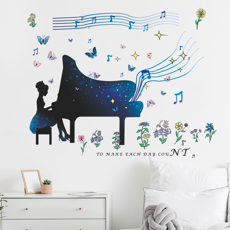 Vinilo Decorativo Piano Girl Butterfly Flower Fairy 41.3x32.2 pulgadas miniatura 7