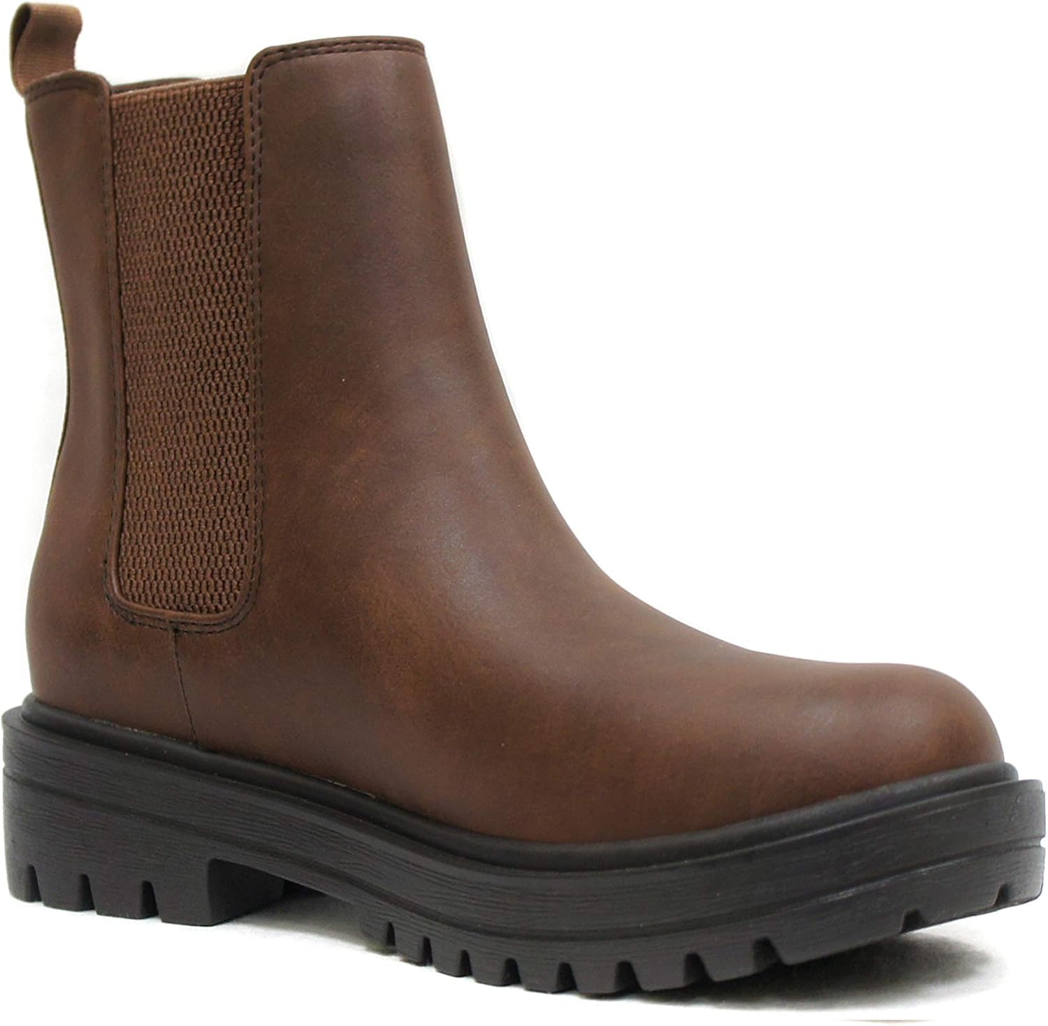 Soda Pilot ~ Women Lug Sole Low Heel Chelsea Fashion Ankle Bootie w/Double Elastic Gore - Image 4