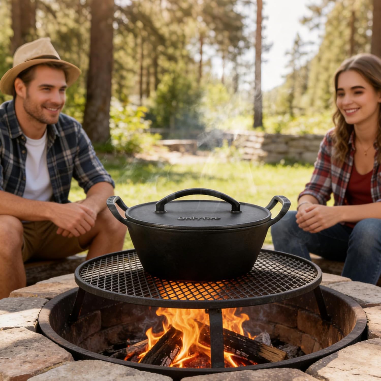 Onlyfire Cast Iron Dutch Oven, Pre Seasoned Dutch Oven Pot with Lid & Handle for Induction, Gas & Oven and Campfire, Cast Iron Skillet Cookware for Bread, Frying, Baking, 5.5 Quart