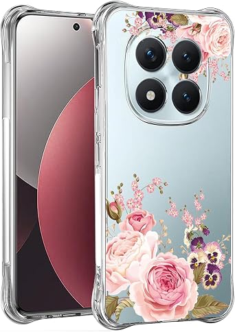 Phone Case for Xiaomi Redmi Note 15 Pro 5G Cases Girls Women, Slim Shockproof Clear Floral Pattern Flexible TPU Protective Cover for Xiaomi Redmi Note 15 Pro 5G Rose Flower