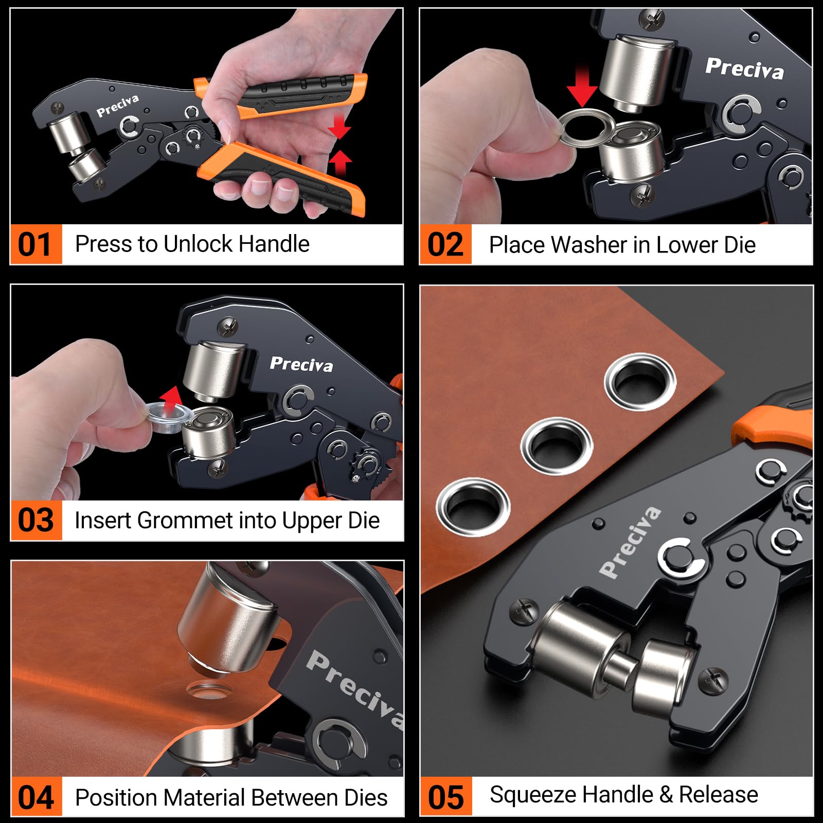 Preciva Kit de Pince à œillet Magnétiques - 12mm Pinces a Bache avec 300 œillets en Métal Argenté, Dispositif de Blocage Automatique, Outil de Perforation D'œillets pour Tissu, Cuir, Bâches, Carton