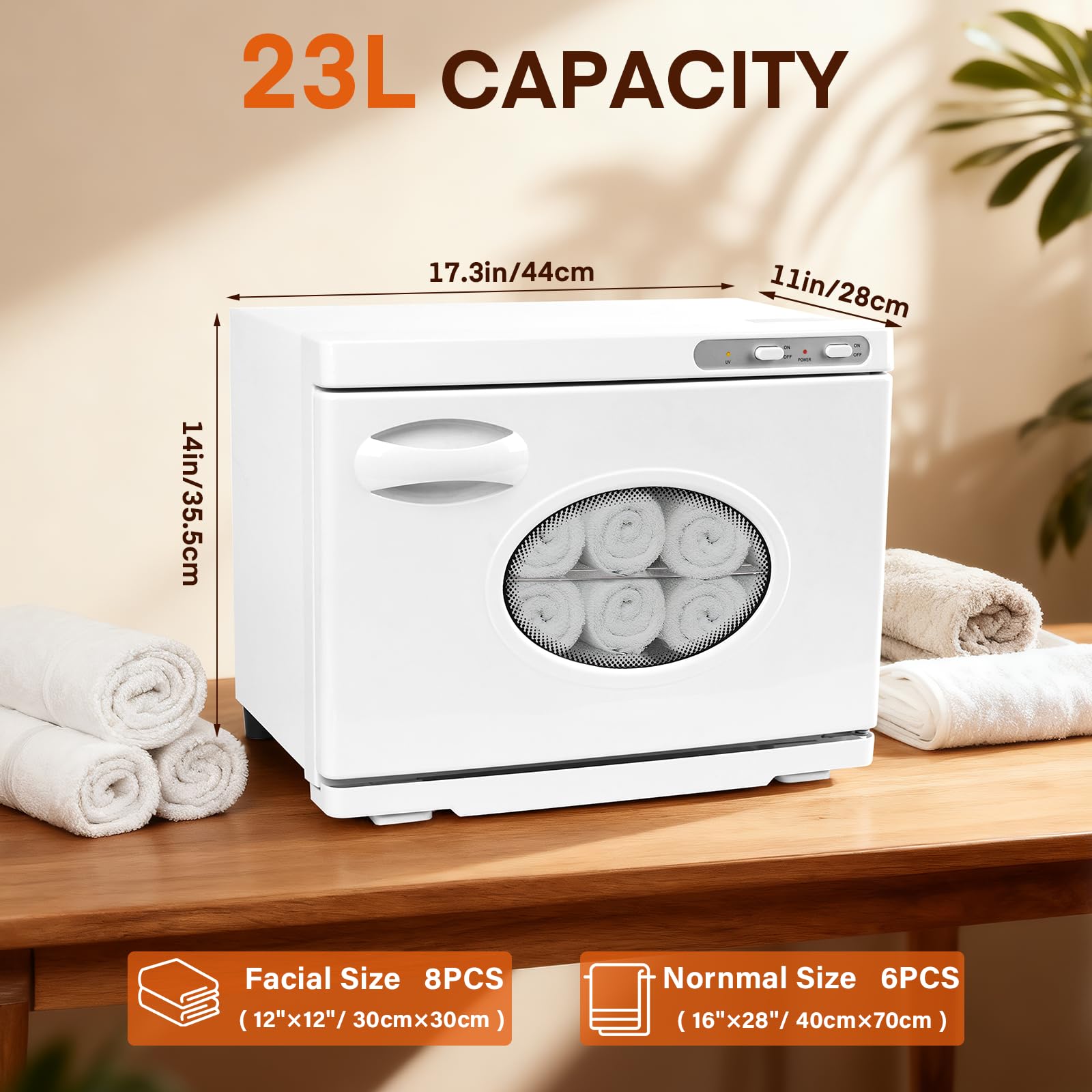 Scaldasalviette da 23 l, con lampada UV, 3 in 1 Towel scaldasalviette elettrico con finestra per spa, massaggi, salone e cura delle unghie, bianco