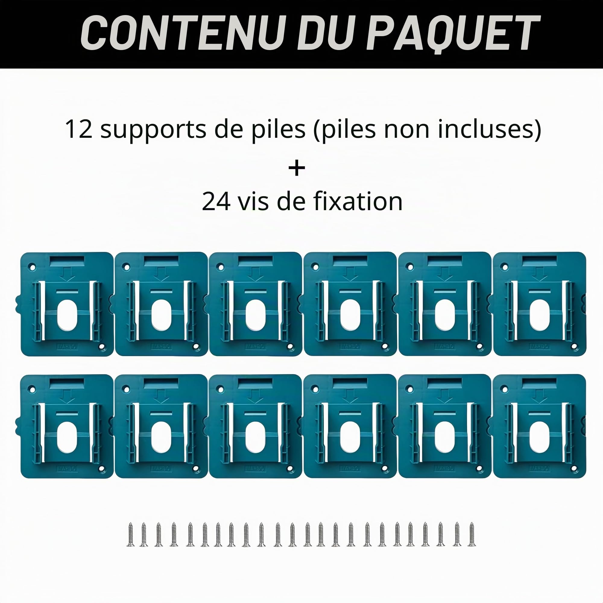 Lot de 12 supports de batterie compatibles avec Makita 18 V pour BL1860, BL1850, BL1840, BL1830 (avec 20 vis, pas de batterie)