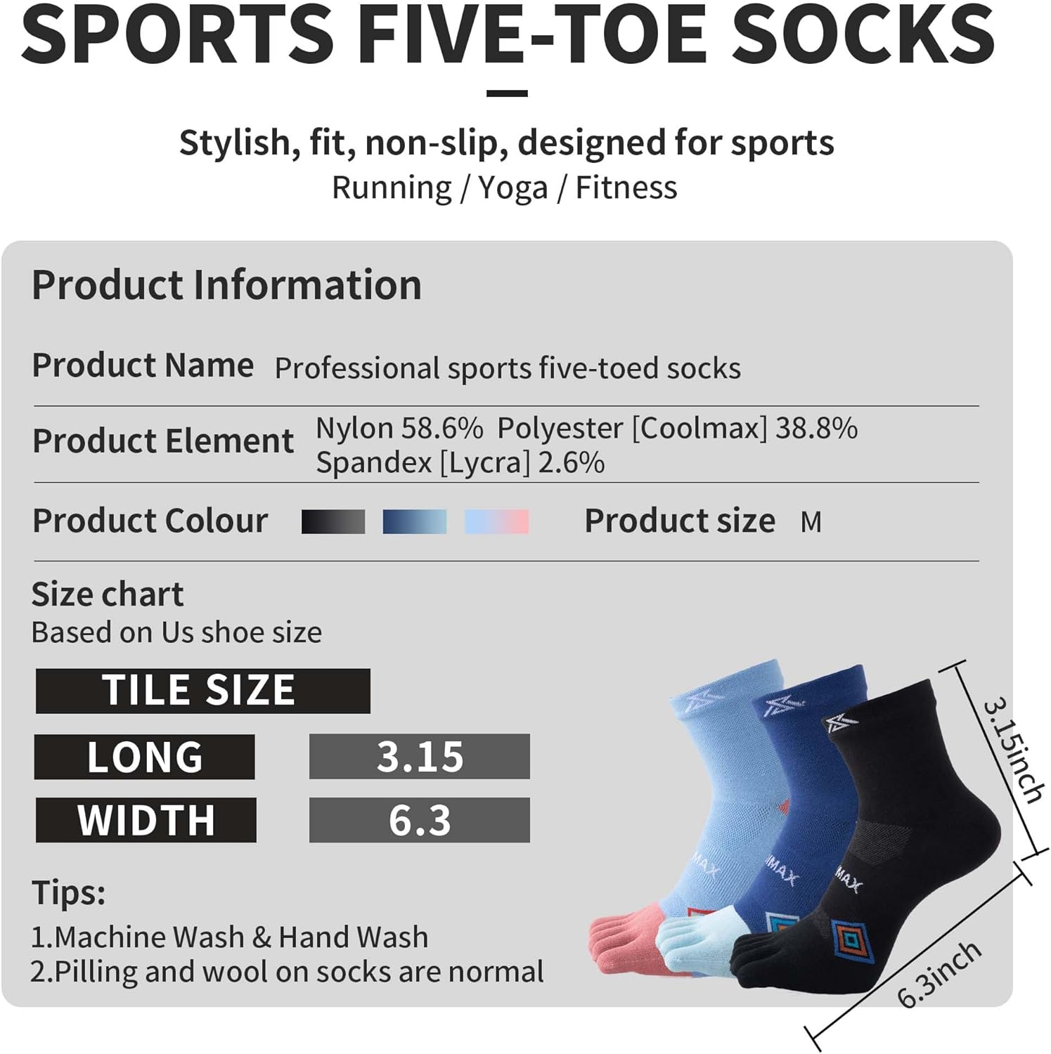 Toe Sock for Men&women Coolmax Athletic Breathable Socks 3pcs Five Finger Socks - Image 6