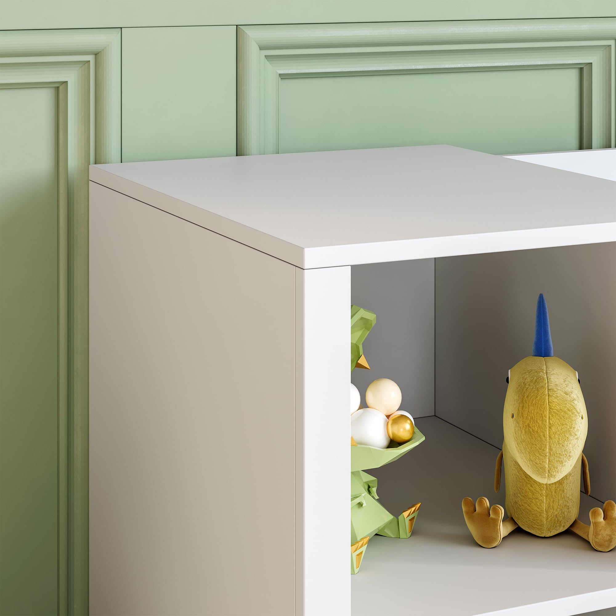 [en.casa] Étagère pour Enfants avec Banc d'Assise Coussin Confortable Bibliothèque Meuble à Chaussures Panneau de Particules Polyester Polyuréthane 76 x 112 x 40 cm Blanc Vert Menthe