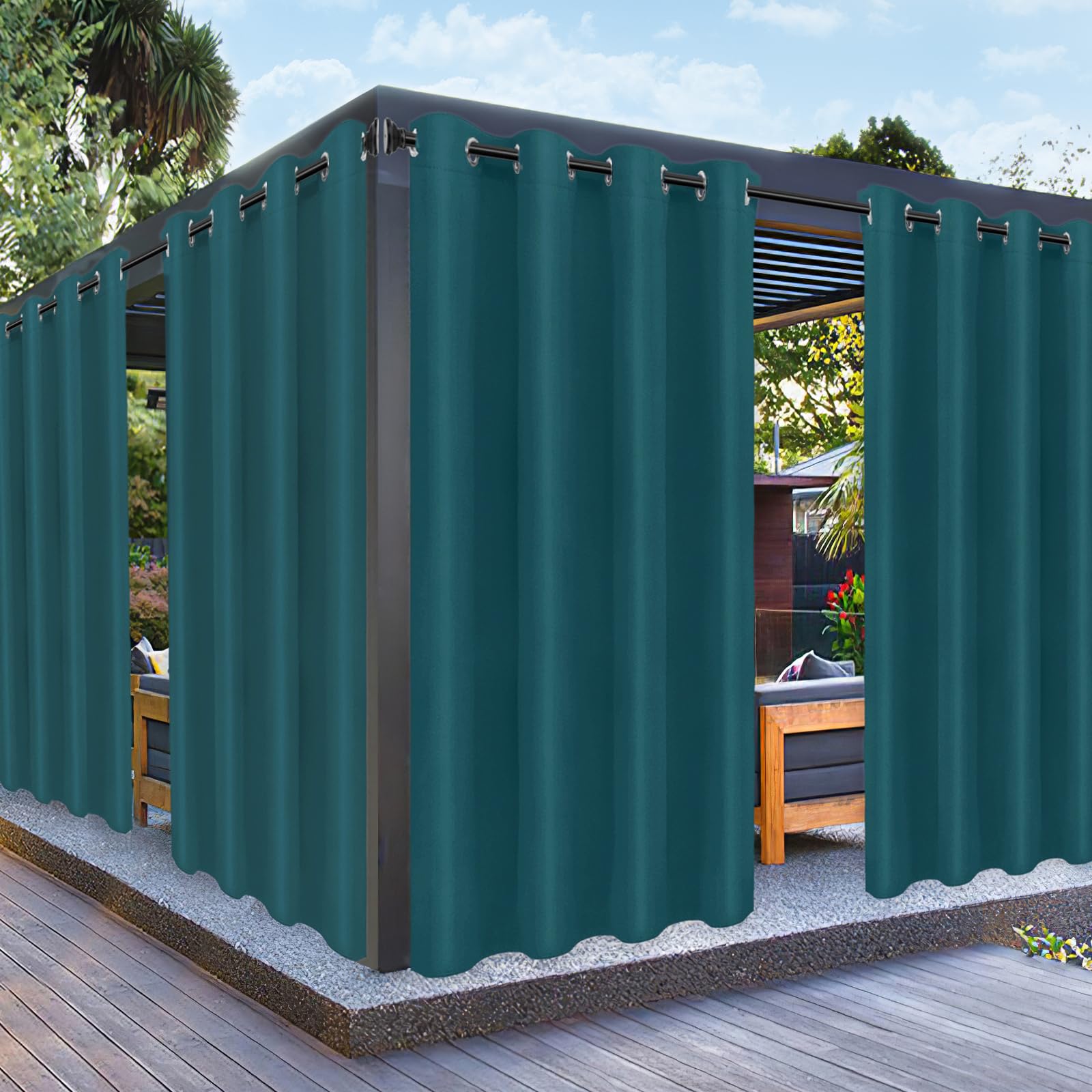 PureFit Outdoor Curtains for Patio Waterproof Weatherproof, UV and Fade Resistant Outside Curtains for Gazebo, Front Porch, Pergola, Sun Blocking