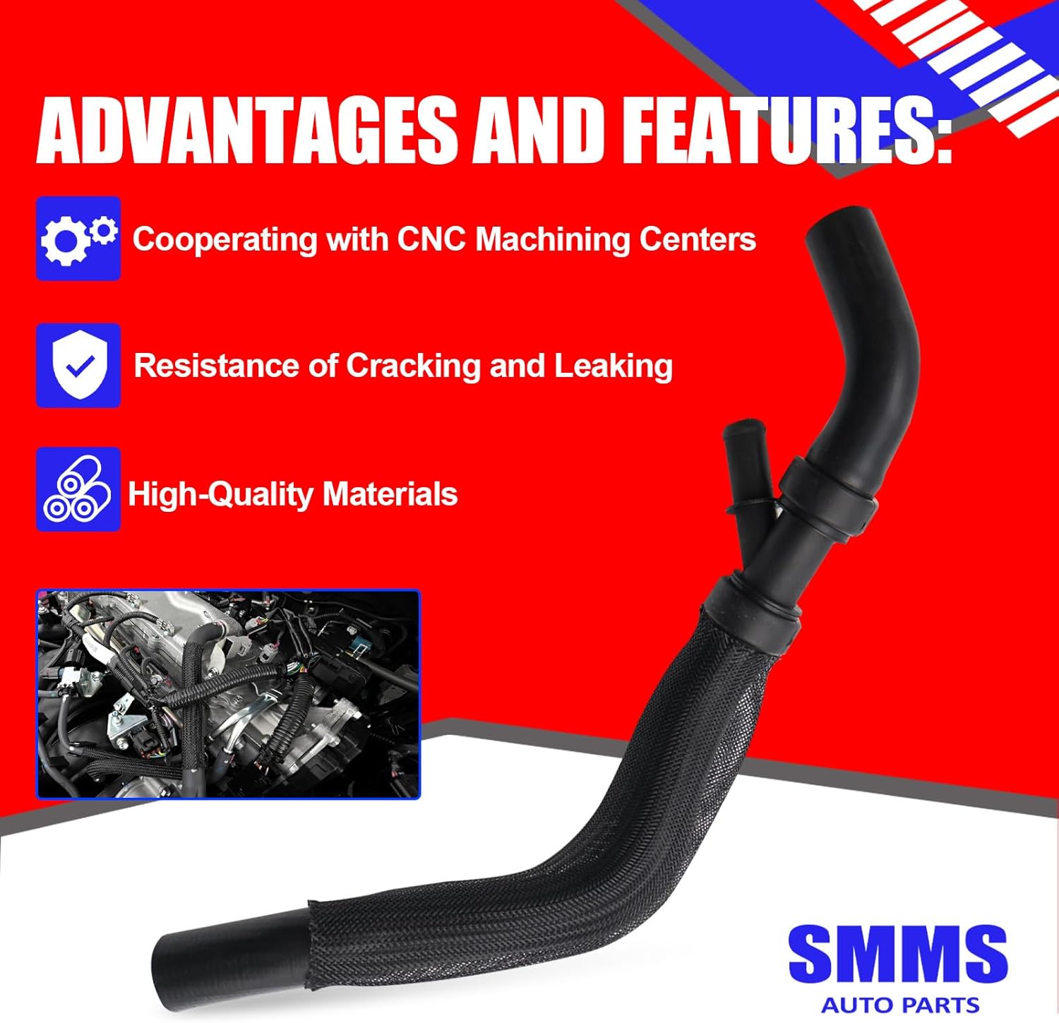 SMMS Coolant Hose for Ford, Engine Coolant Reservoir Hose Compatible with Super Duty F-250 F-350 F-450 6.0L 6.4L V8 Powerstroke Diesel, Replaces OE KM4848 5C3Z8075CA