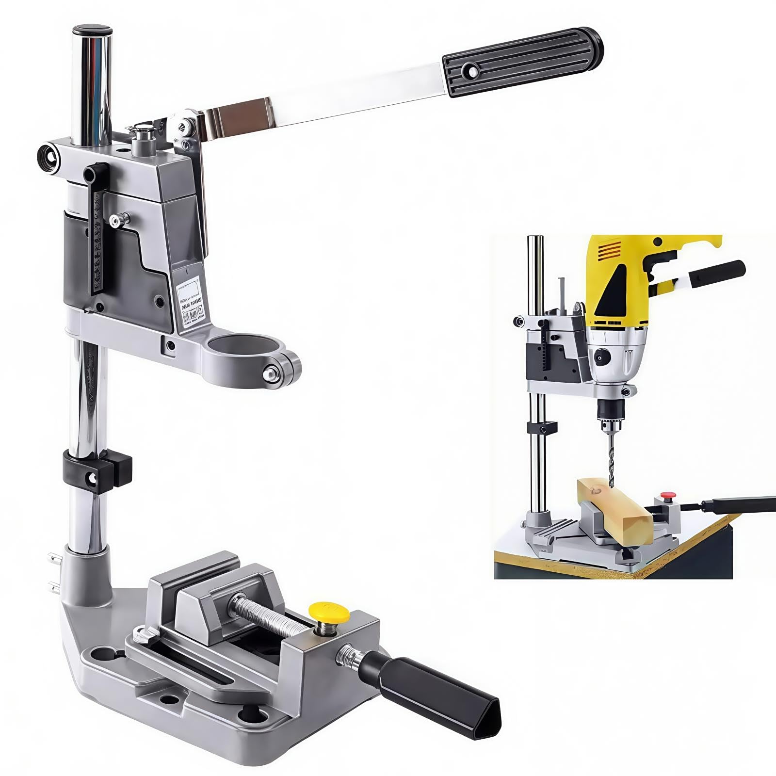 Multifunctional Vertical Column Drill Stand, Drill Guide - 43 mm Clamping Diameter with Flat Jaws for Precise Drilling