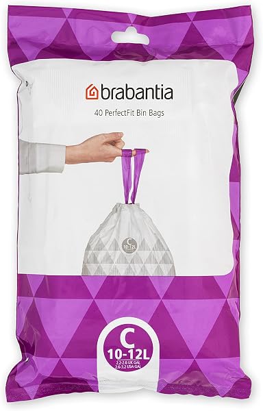 Brabantia PerfectFit Bin Liners (Size G/23-30 Litre) Thick Plastic Trash Bags with Tie Tape Drawstring Handles (40 Bags) - 5