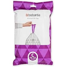 Brabantia PerfectFit Trash Bags Size C/2.6-3.2 Gal Thick Plastic Trash Can Liners with Drawstring Handles 40 Bags