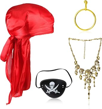CIYIN Piratenkostüm-Set Für Damen – 7-teiliges Zubehör – Bandana, Gürtel, Augenklappe, Ohrringe, Halskette, Armband & Ring – Für Cosplay, Karneval & Mottopartys