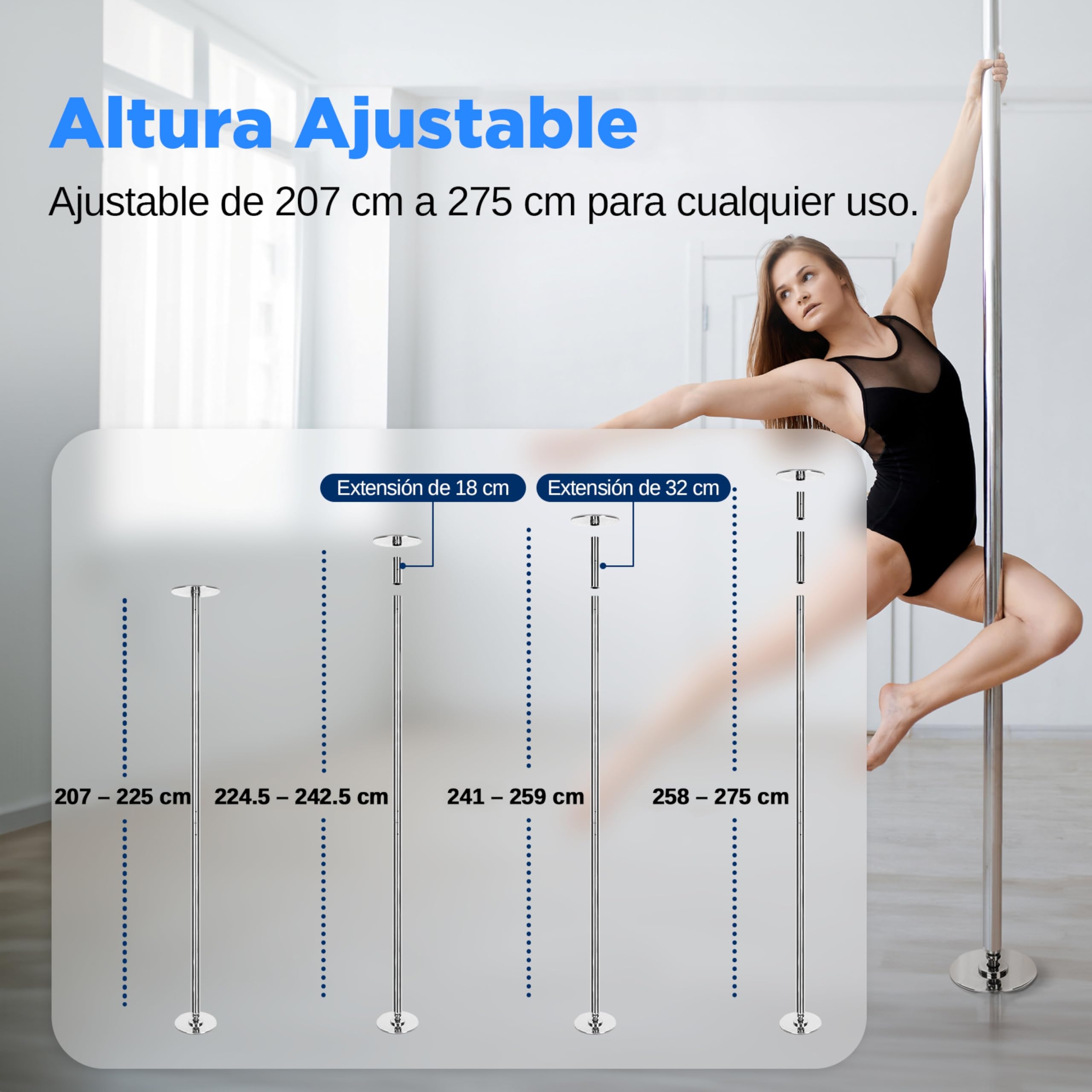 SereneLife barra pole dance, De baile, Plegable, Ejercicio, Para bailarinas, Principiantes, Ejercitadores, Atletas, Gimnasia, Fitness, Profesional, Clubes, Bares, Estudio, 1.21mts x 2