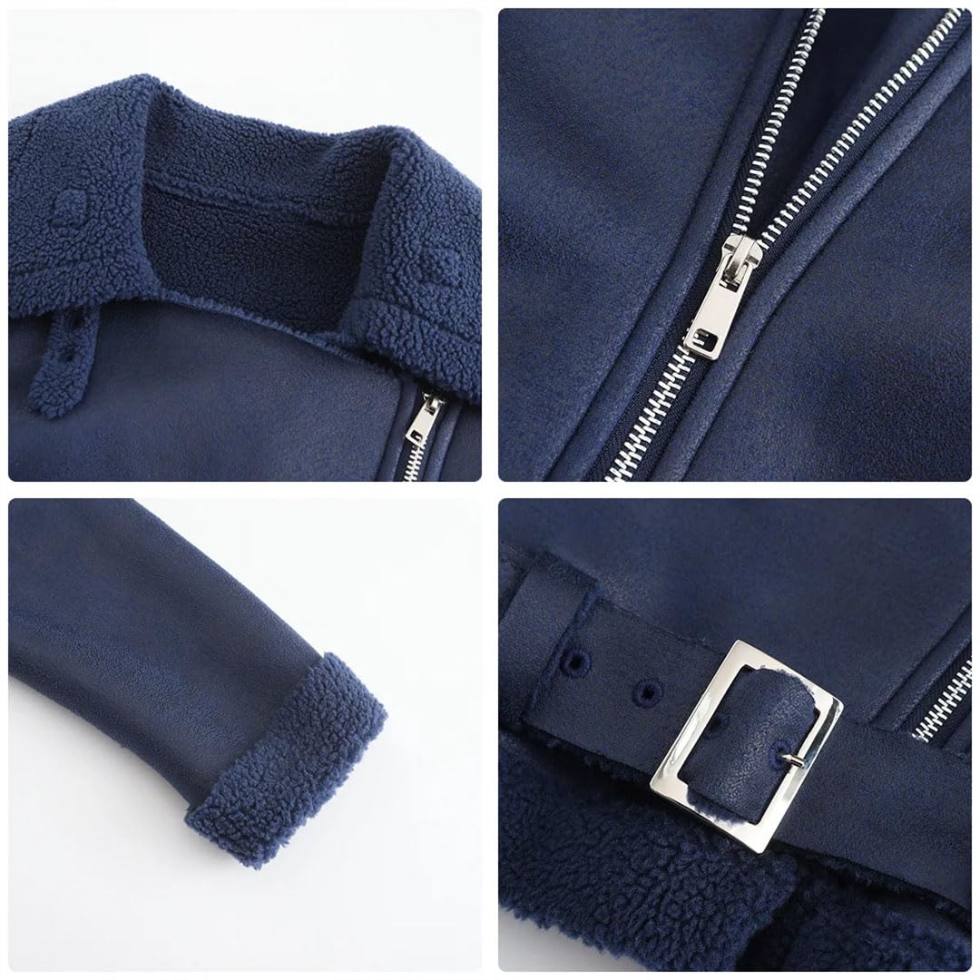 Giacca invernale da donna in pelle spessa con pelliccia integrata calda giacca in pelle scamosciata con cintura e risvolto