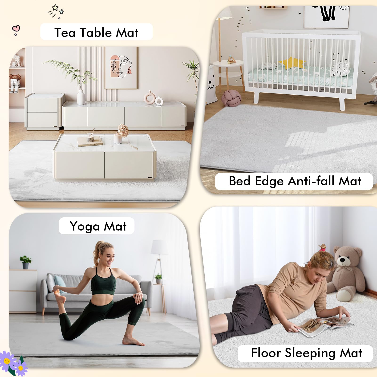 Wdmiya Tapis d'éveil Bébé 200x150x3cm, Tapis de Jeu avec Mousse Rembourrée et Fond Antidérapant Tapis, Tapis De Motricité Favorisant Le Développement Sensoriel, Cadeau Naissance Bébé(Gris, 200x150cm)