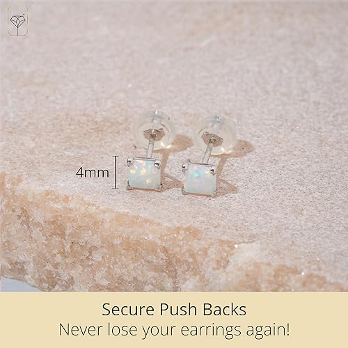 Miniatura 3 de Aretes cuadrados de oro blanco o amarillo de 14 quilates para mujer con piedra preciosa de corte princesa, piedra natal de 0.157 in y espalda a