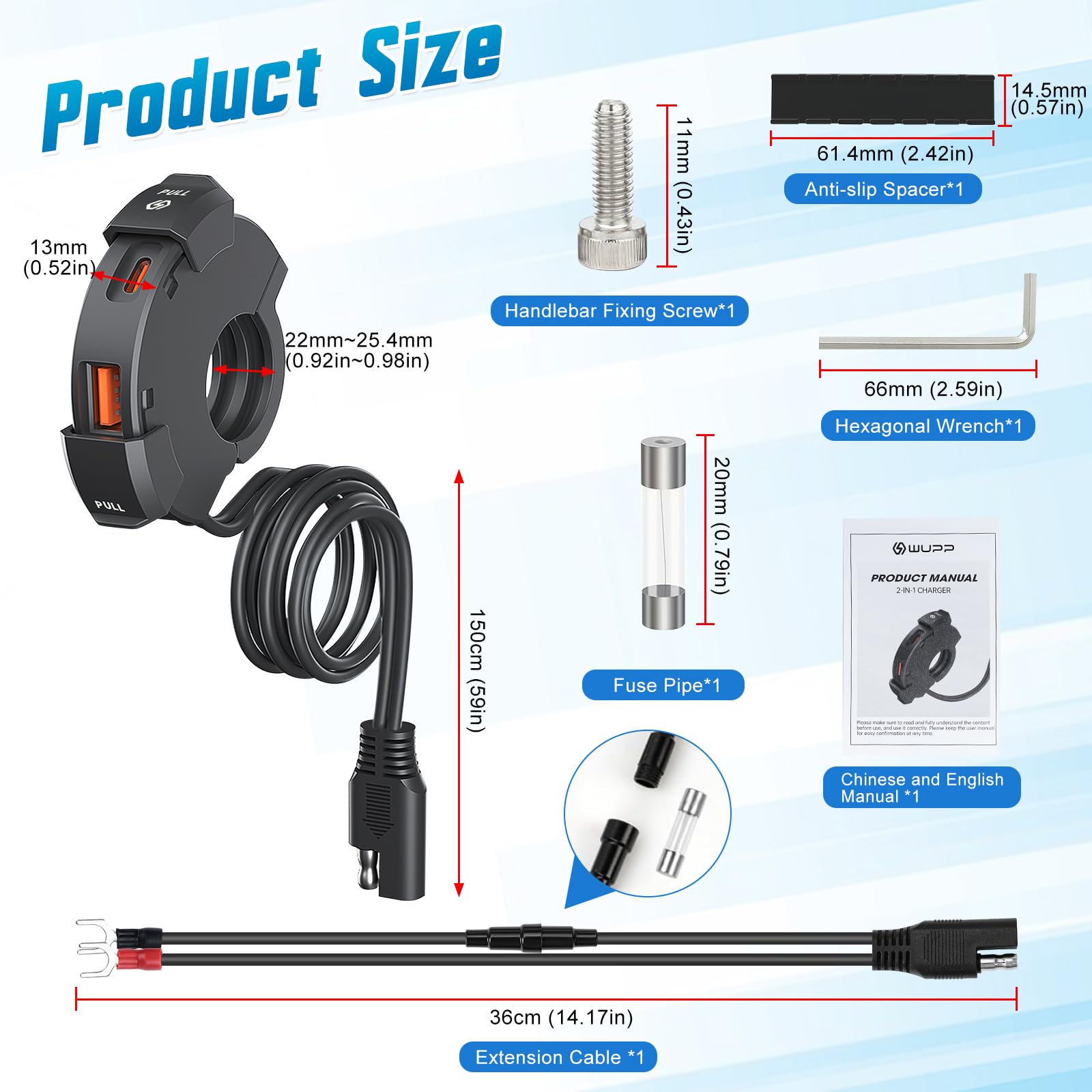Kairey Prise USB Moto,Chargeur USB de Moto ÉTanche 12V Etanche Moto Chargeur avec QC3.0 USB& PD Type C pour 12V-24V Moto Bateau Marin Caravane