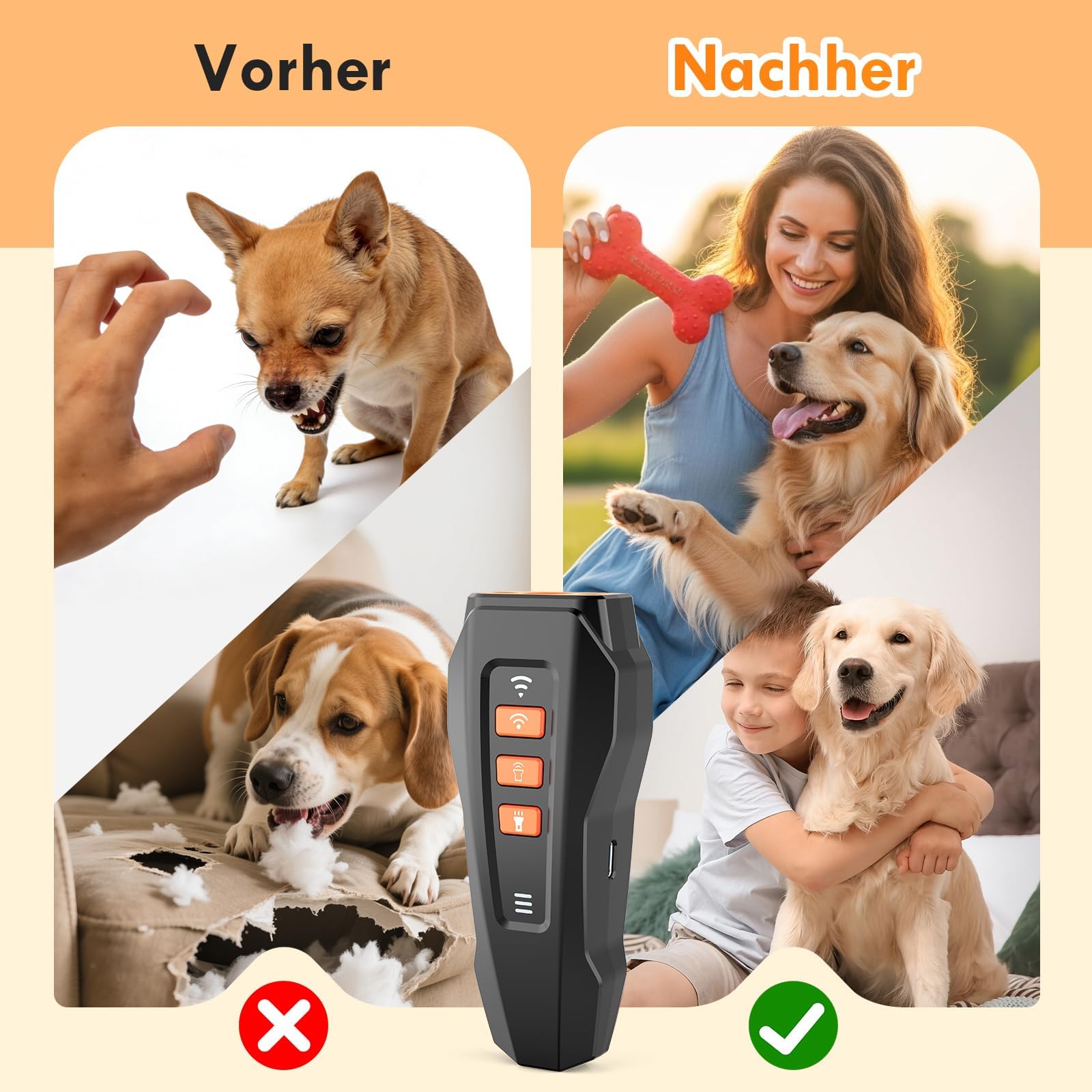 Anti Aboiement Chien Répulsif à Ultrasons Chien, 3 Modes Ultrason Anti Chien Réglable, Portée 10M Portée Avec Lampe De Poche, Adapté Aux Chiens Petits à Grands,Dressage Intérieur & Extérieur