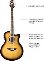 Vista 6 de Washburn Festival EA15 Mini Jumbo Cutaway, guitarra eléctrica acústica, ráfaga de tabaco