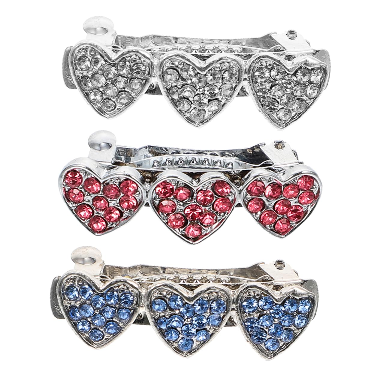 BESPORTBLE 3Pcs Pet Headwear Dog Hair Clips with Rhinestone Inlaid Heart Design Durable Barrettes for Daily Wear and Pet Photography Accessories