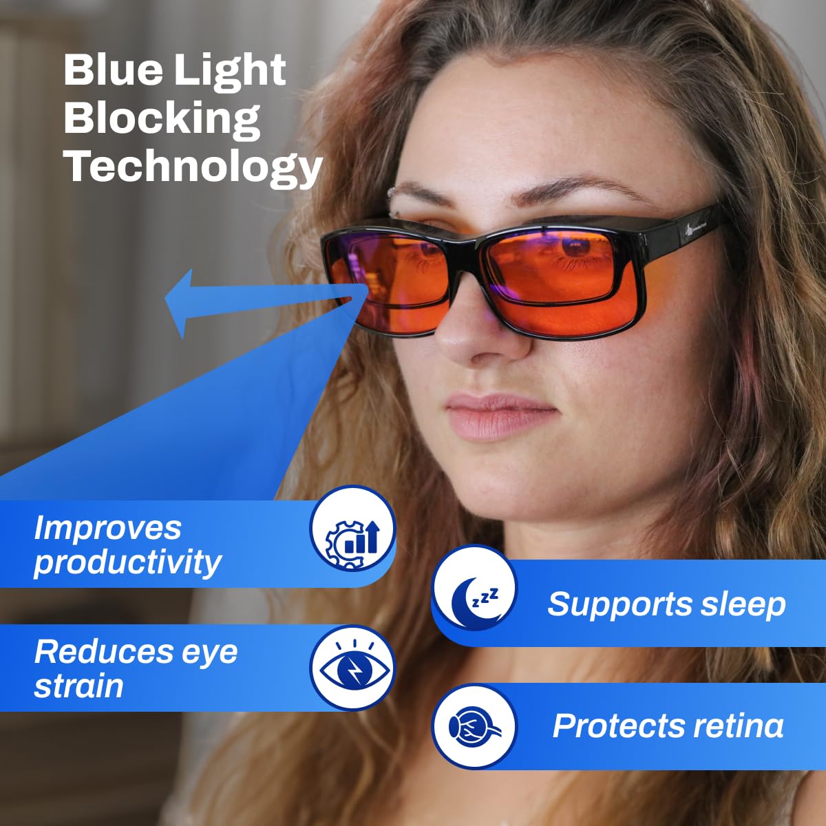 DefenderShield Gafas de bloqueo de luz azul de ajuste prémium: bloqueo superior del deslumbramiento de la pantalla del PC y del teléfono celular., Negro, 53-25.4-76.2