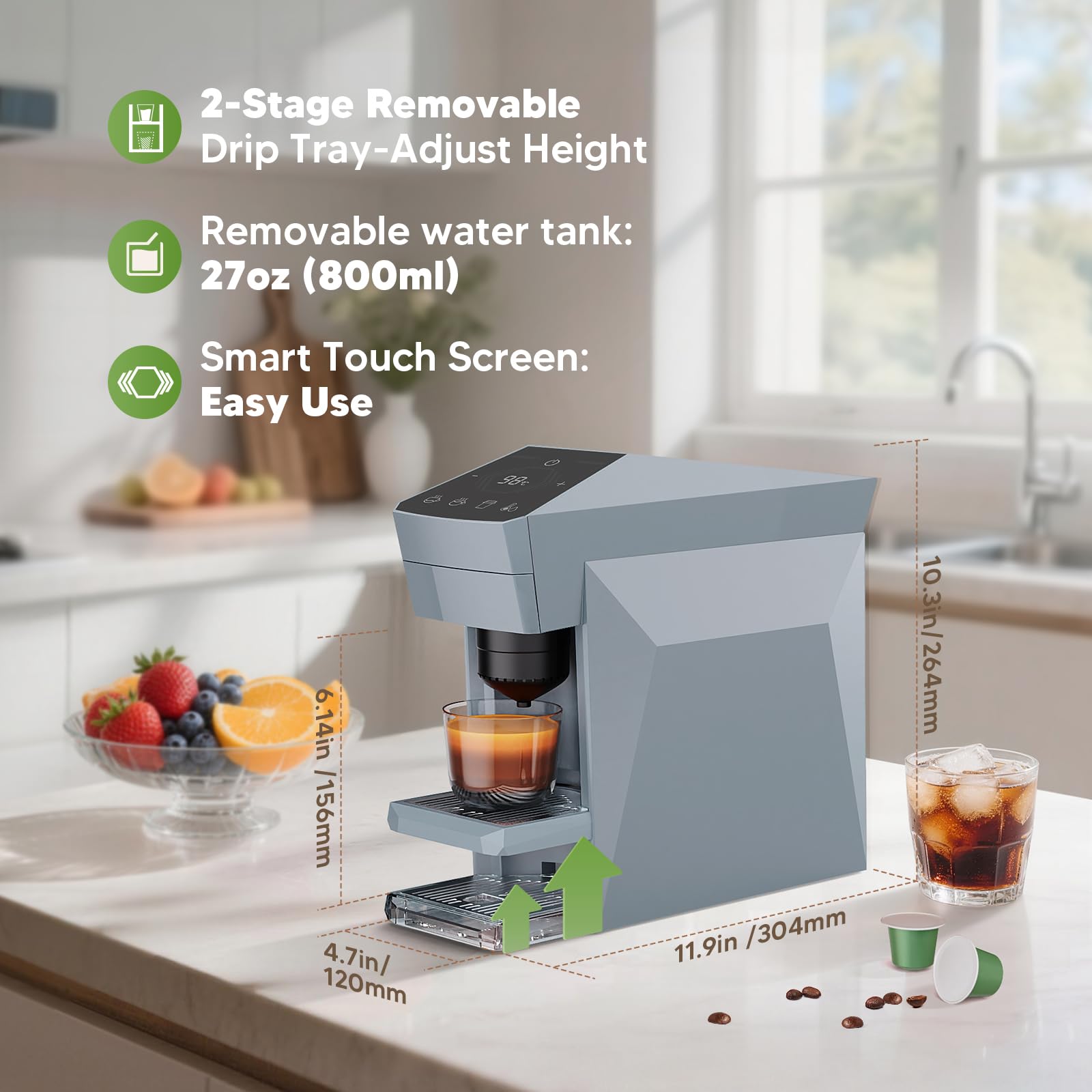 Cafetera 4 en 1, 20 bares, cafetera espresso, tenedor/N Espresso OriginalLine Cápsulas/Dolce Gusto/café molido, color gris nube Upgrade