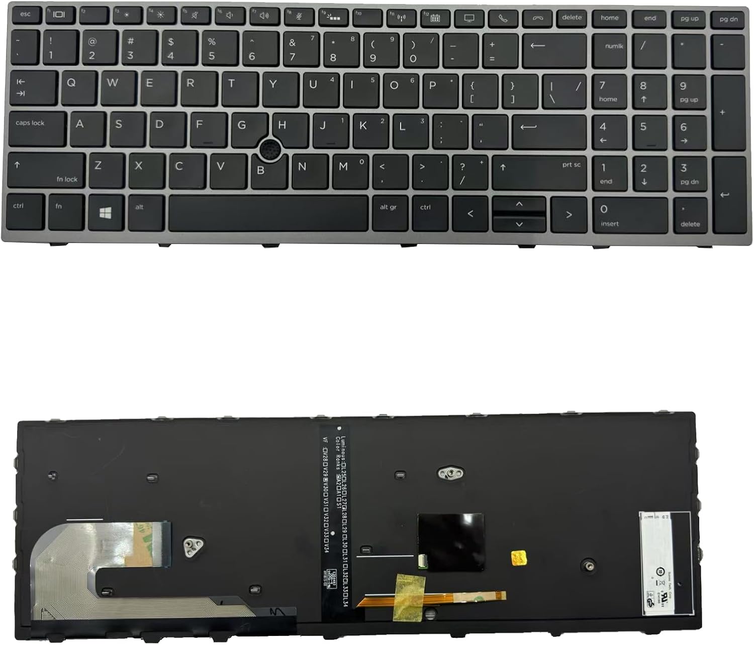 Keyboard Replacement with Backlit for Elitebook 750 G5 755 G5 850 G5 855 G5 750 G6 850 G6 / Zbook 15u G5 G6 L14366-001 L32575-001 Series Laptop US Layout with Pointer Gray Frame(Backlit)