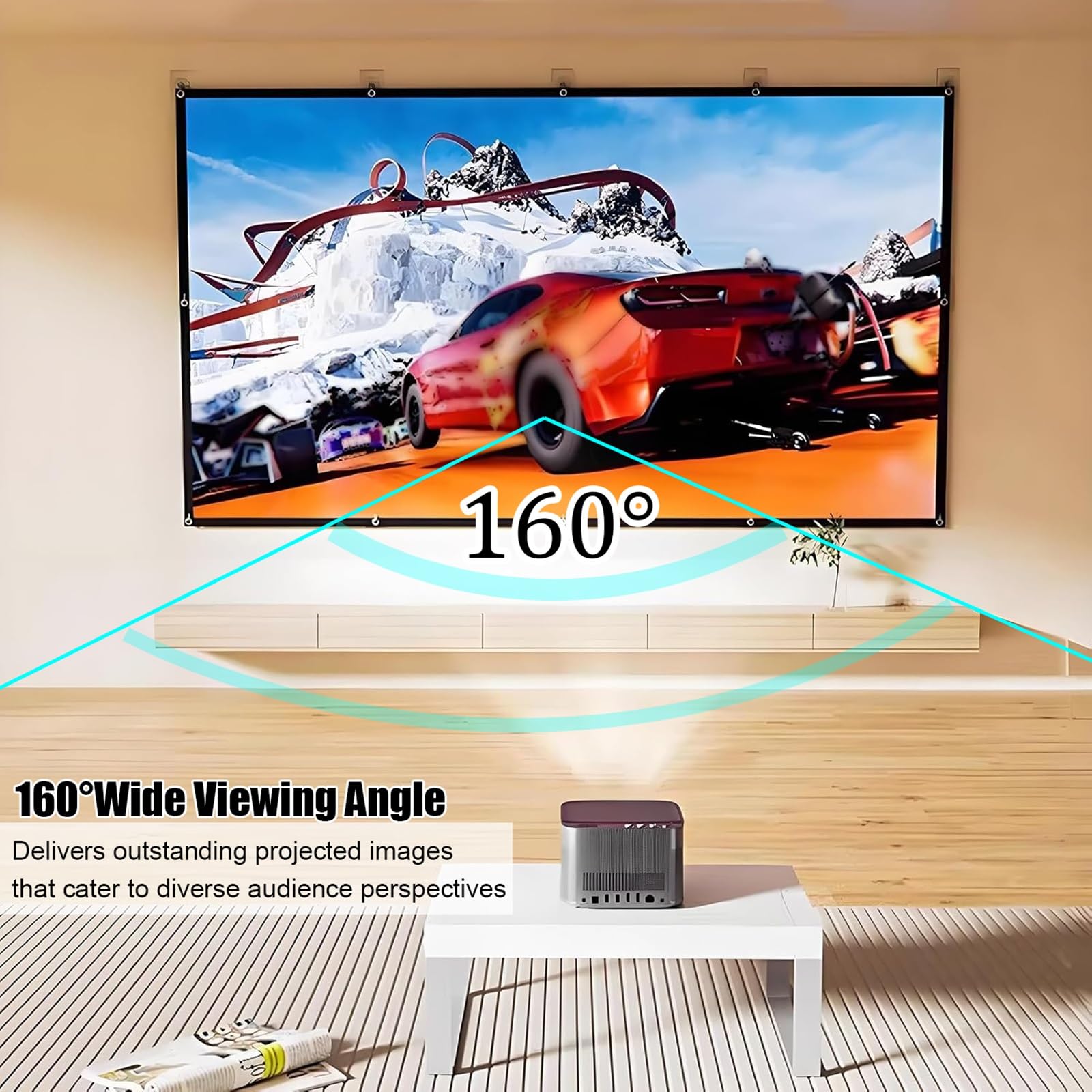 Schermo Proiettore per Esterni da 100/120/150 pollici, Telo Proiettore Portatile Antipiega Pieghevole HD 4K 16:9 per film per Home Theater, Feste(120inch(16:9))