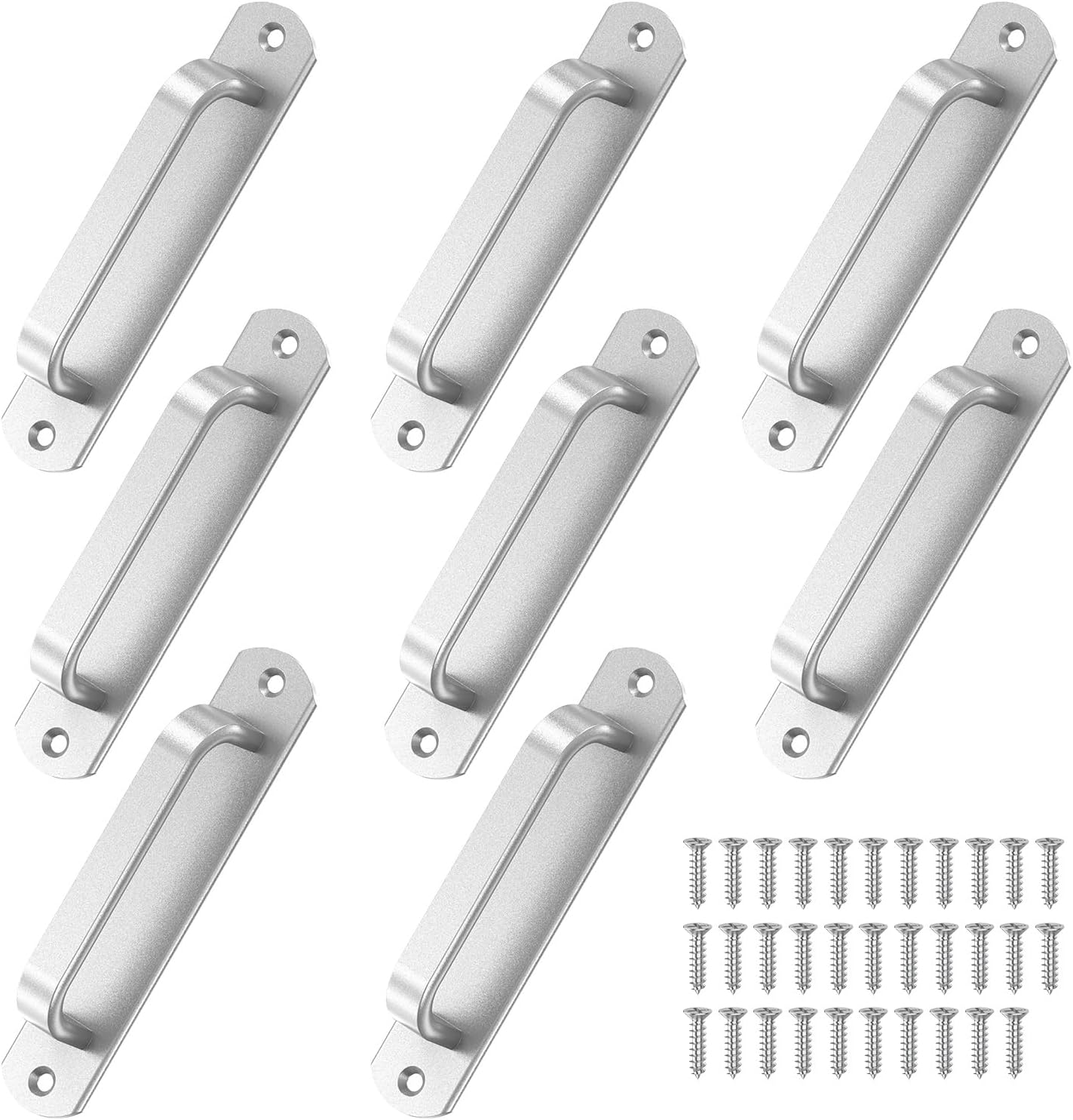 5.7 Inch Sliding Barn Door Handle - Aluminium Alloy Cabinet Pull Handles for Closet, Drawer, Garage, Fence Door & Bunk Bed - Safe Handrail, Comfy Grip & Long-Lasting Use (8, Silver)