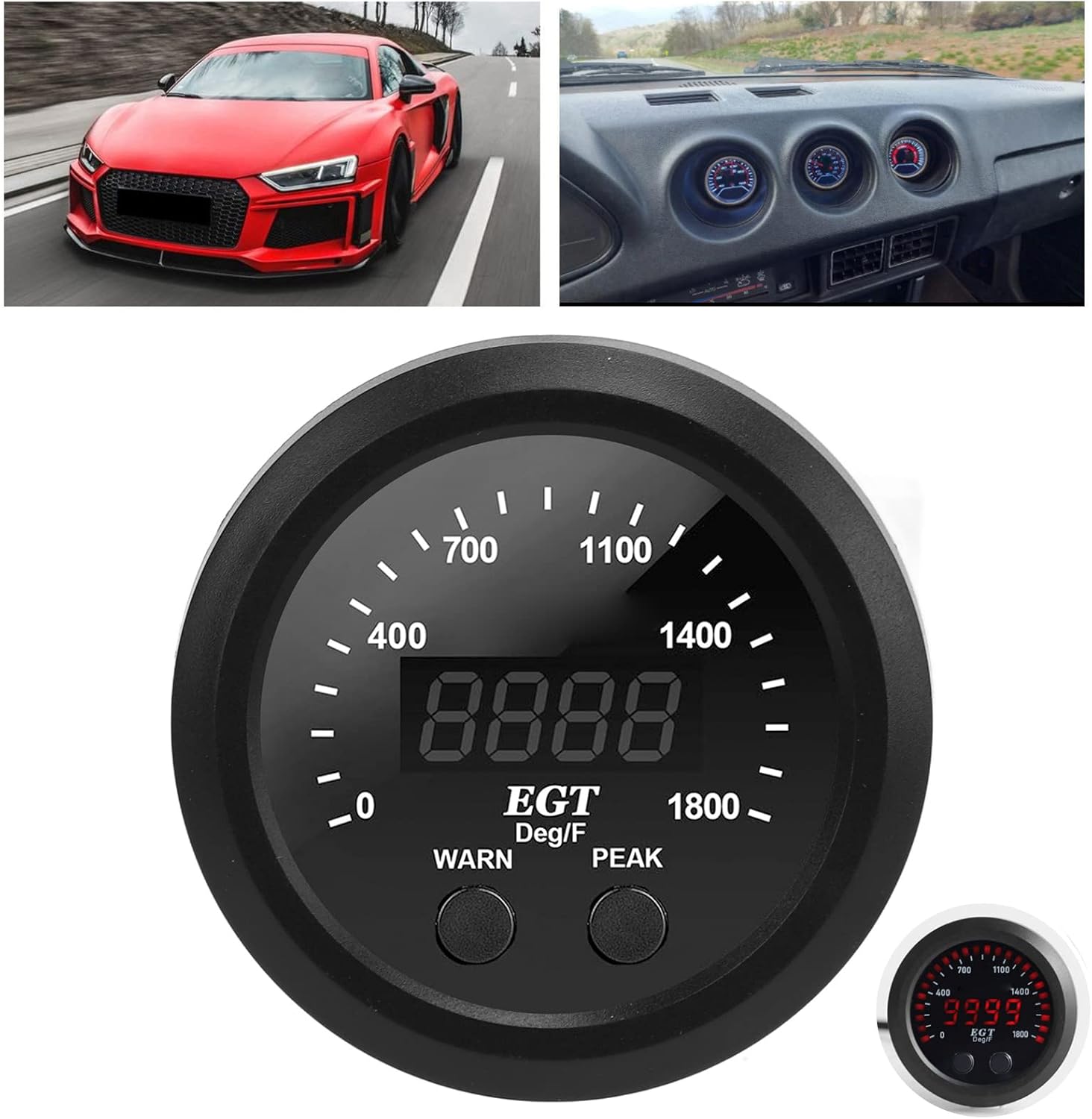 EGT Gauge, 1800F Pyrometer Exhaust Gas Temperature Meter Ultra Thin Red LED Auto EGT Display Anti Vibration EGT Sensor Kit for Diesel Truck