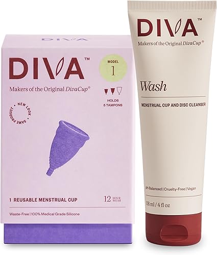 Miniatura 7 de DIVA Cup & Shaker – Taza de silicona de grado médico para el cuidado de la menstruación – Taza menstrual reutilizable con coctelera para limpieza