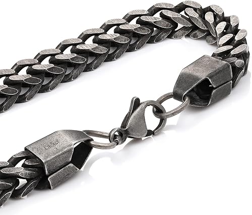 Miniatura 8 de Pulsera de acero inoxidable para hombre y mujer, con cierre de palancalangosta, color plomizoplata, 7.588.5 pulgadas, regalo para el día de San