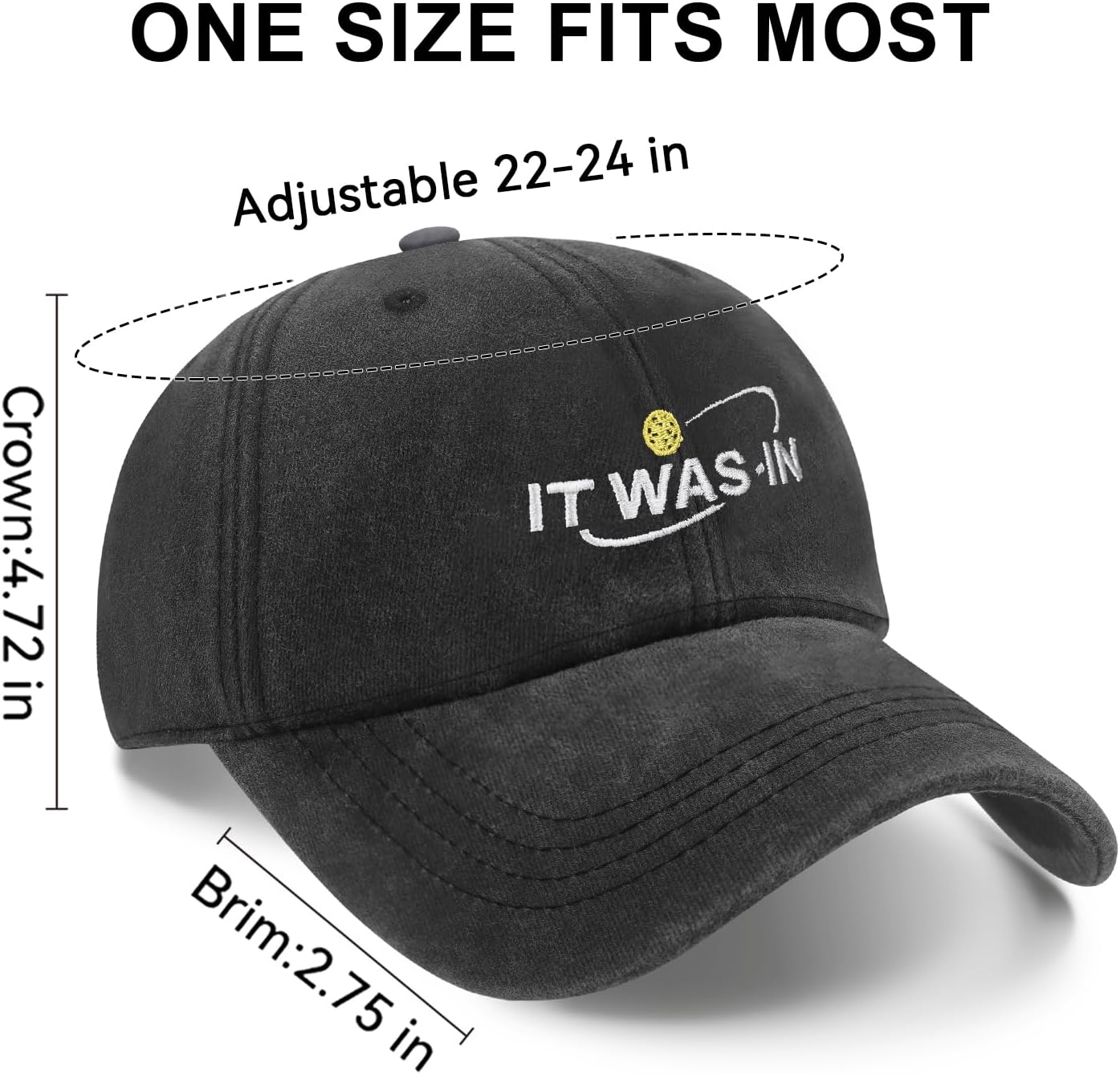 Pickleball Gifts for Men Women, Embroidered Adjustable Cotton Material, Washed and Distressed It was in Baseball Cap Black - Image 4