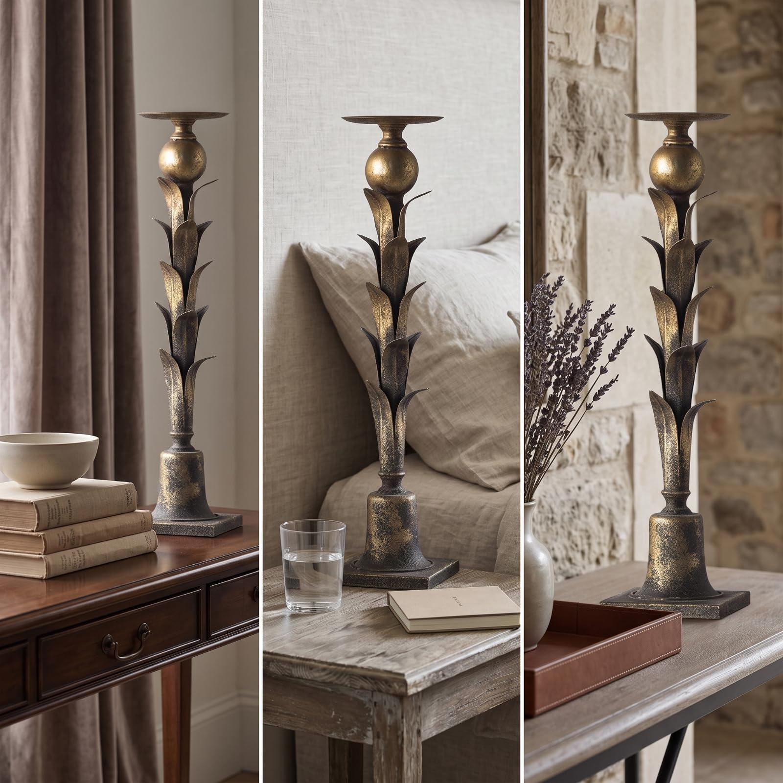 Baoblaze Candelabro Portacandela Candelieri Portapilastri Supporto Candele Dal Look in Ferro Stelo Sottile con Sfera E Piatto Superiore Stile Rustico, A3080