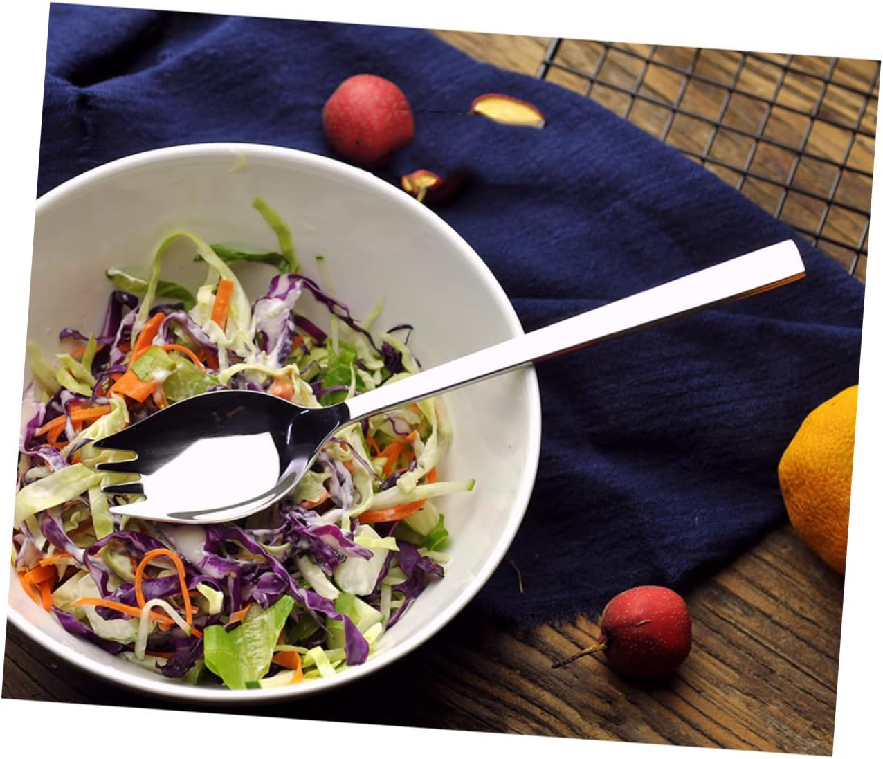 6pcs Stainless Steel Salad Spoon Long Handle Spork Utensils for Cooking Mixing Dessert