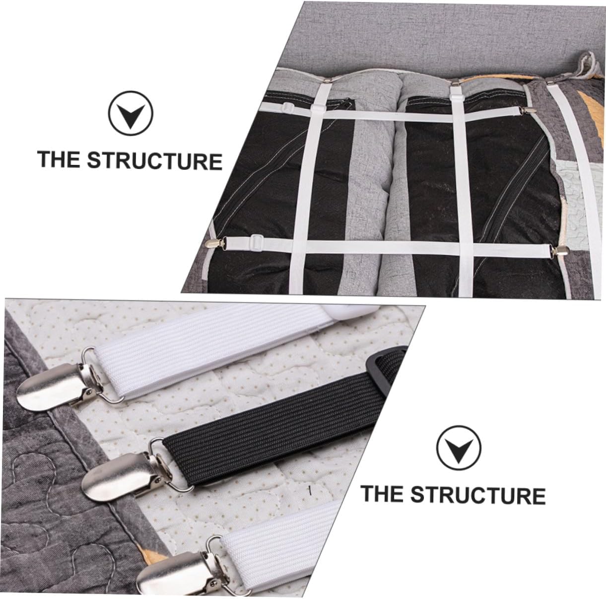 8pcs Elastic Bed Sheet Clips Grippers with Straps for Flat and Fitted Mattress Pads Tablecloths Slipcovers Heavy Duty Fasteners to Keep Bedding Neat and Wrinkle