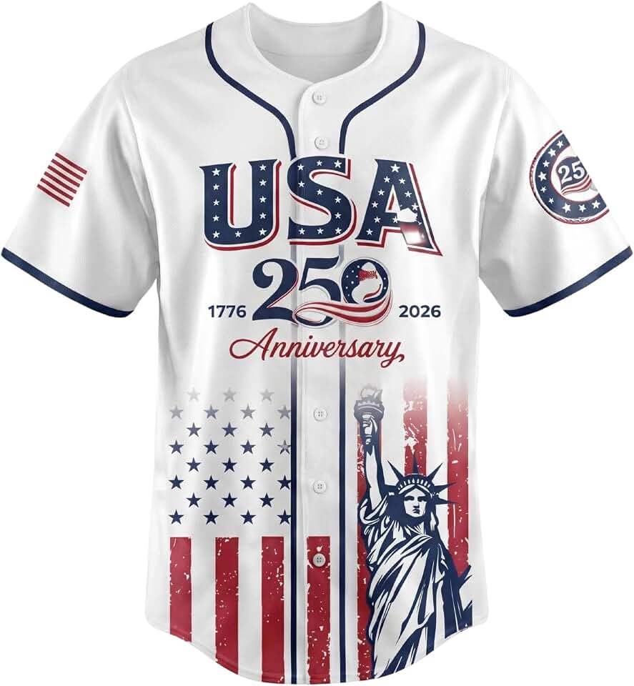 Generic USA 250th Anniversary Baseball Jersey for Men Women, Patriotic 1776-2026 American Flag Button Down Shirt
