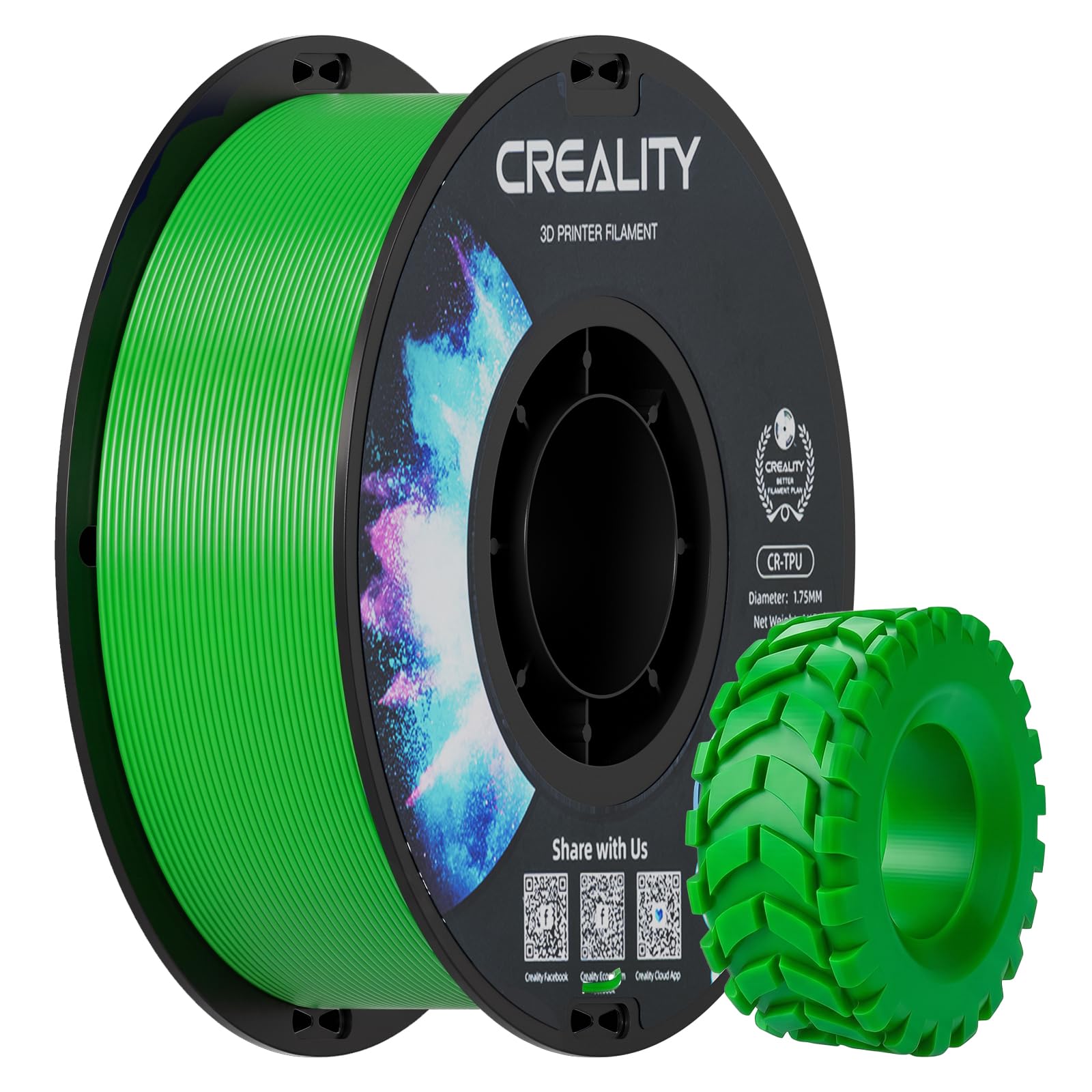 Creality TPU 95A Flexible 3D Printer Filament 1.75mm, 1kg Green