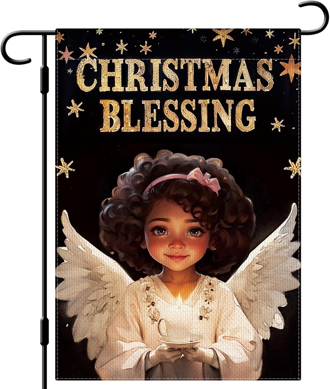 DLZDN Black Girl Blessing Garden Flag Christian Garden Flag 12×18 Inch Double Sided Vertical Burlap Religious Xmas Carols African American Yard Flag Winter Outdoor House Decoration