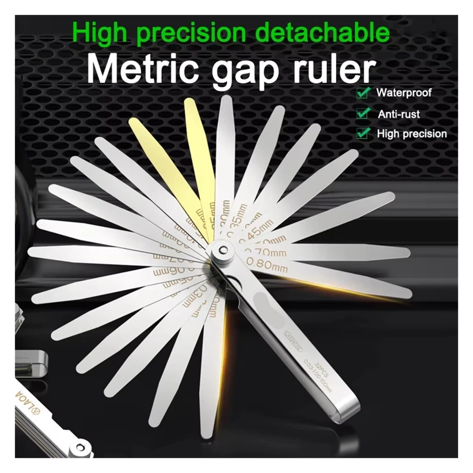 Fühlerlehre, Fühlerlehre metrisch 0,02–1 mm Dickenmessgerät-Set for Messen von Blechlehrenblättern, Ventilen, Laub Ventilspalten(0.03-1mm -32PCS)