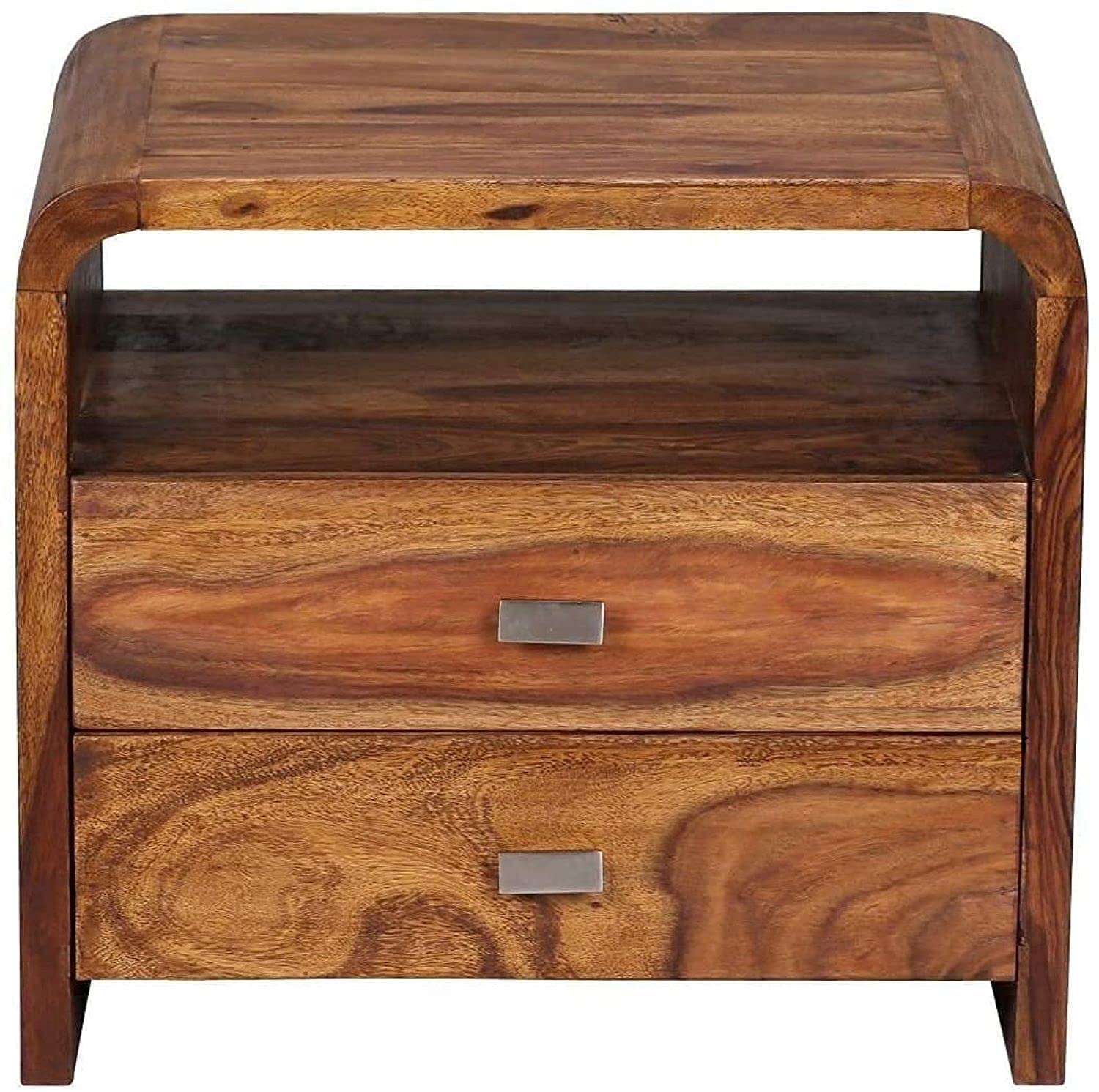 sheesham Wood Bedside Table (Teak Brown, 2 drower)-image-18