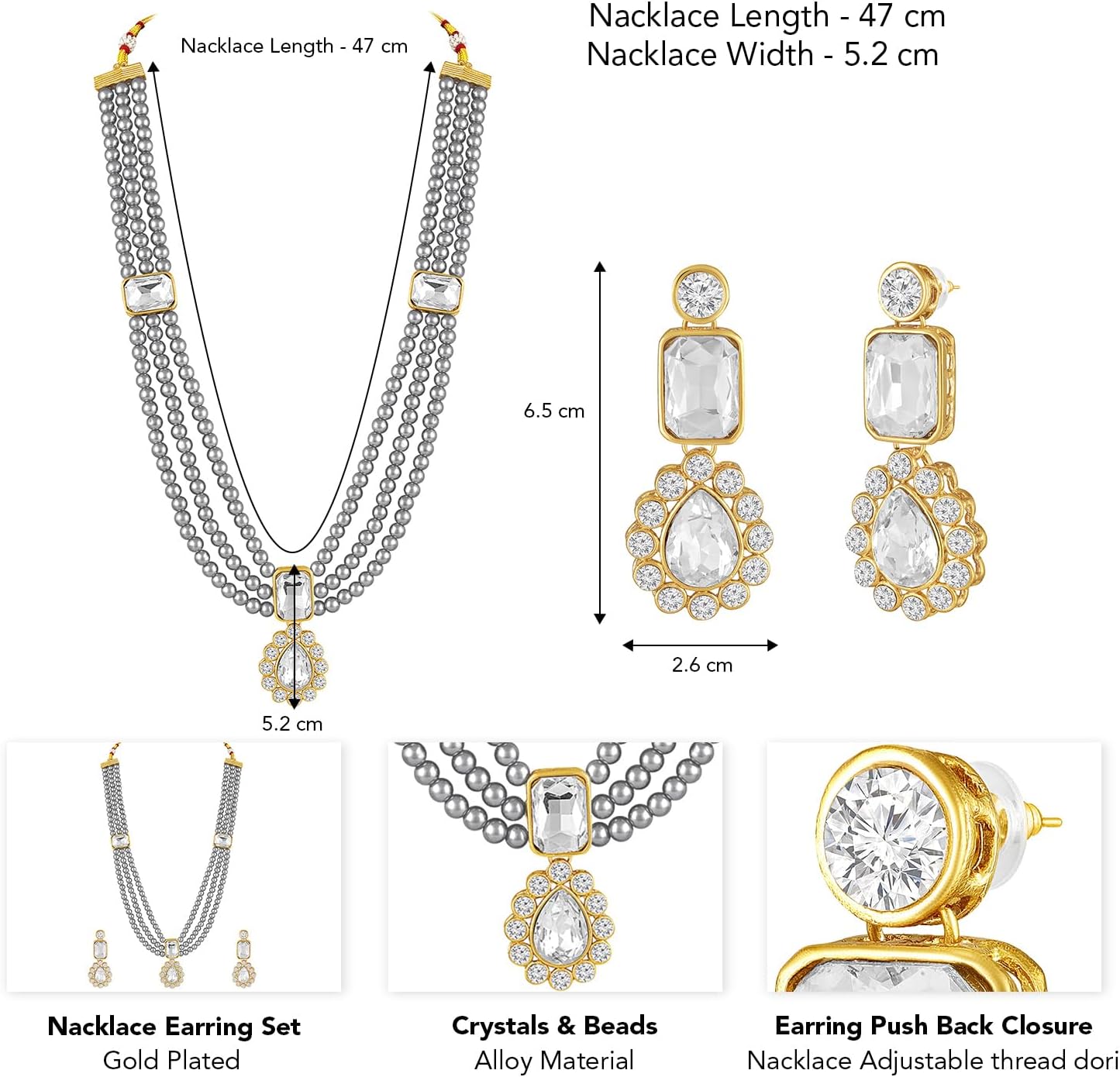 Aheli Gold Plated Kundan Long Necklace Earring Indian Traditional Jewellery Set Gift for Women