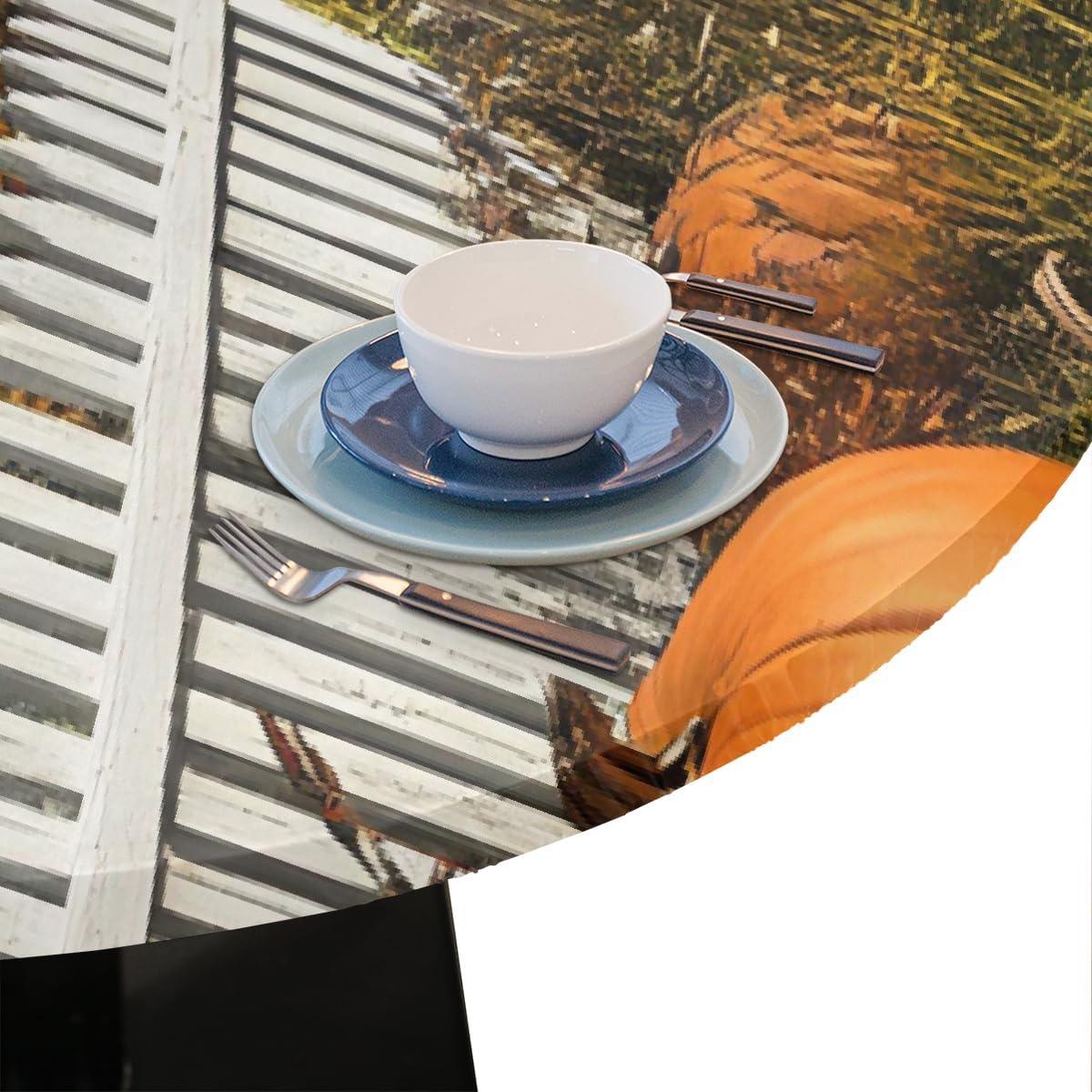 Round Tablecloth with Elastic Edge Farm Pumpkin Fall Fitted Circle Table Cover wipeable Round Table Cloth for Indoor Outdoor Patio Dining Kitchen Decor for 45-50inch Tables